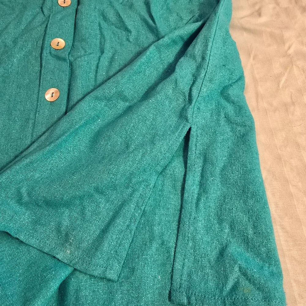 Shirt Women's Turquoise Sleeveless Silk Button Collar Selene Sport Med 1990s NWT - Picture 5 of 11